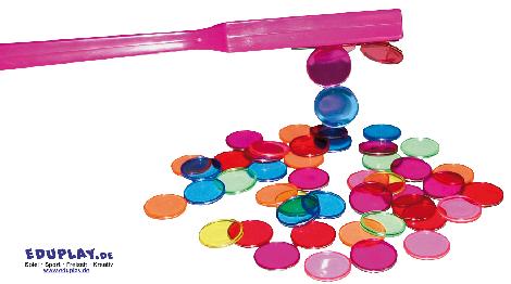 Magnetstab mit Chips 50 farbenfrohe Transparent-Chips mit Metallumrandung - Kisus e.K. - Kinder, Spiel und Spaß