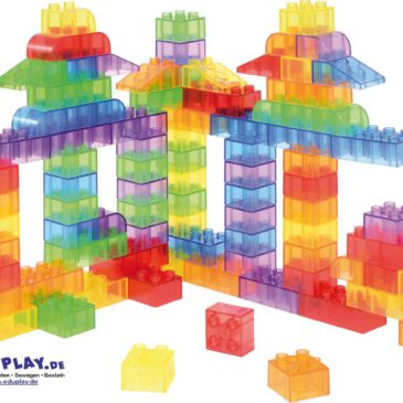 Transparente Bausteine 90-tlg. Transluzente Bauwerke ... können Kinder aus 4 verschiedenen Formen in 6 Farben konstruieren.