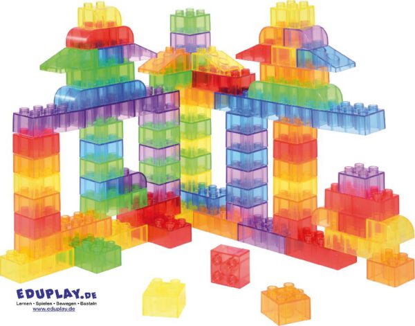 Transparente Bausteine 90-tlg. Transluzente Bauwerke ... können Kinder aus 4 verschiedenen Formen in 6 Farben konstruieren.