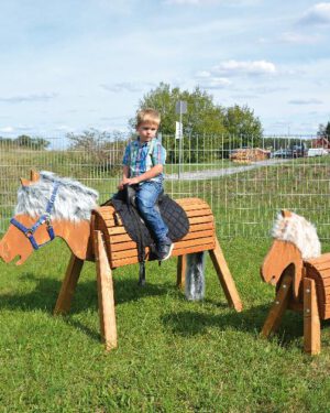 Holzpferd 80 cm lasiert Ausritt bei jedem Wetter ... Stabil, sicher und robust müssen Outdoor-Pferde sein, damit die Kinder lange Freude mit ihnen haben - bei wenig Pflegeaufwand. Auf dem Rücken haben gleich mehrere Reiter Platz. Das Maul ist leicht geöffnet, so können die Kinder die Pferde füttern und auftrensen. Eine kuschelige Mähne und Schweif gehören natürlich dazu. - Kisus e.K. - Kinder, Spiel und spaß