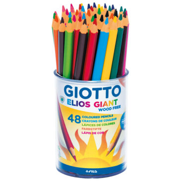 GIOTTO Elios Giant Woodfree – dreiflächige, holzfreie Farbstifte für maximale Kreativität! Der GIOTTO Elios Giant Woodfree ist die neue Generation der nachhaltigen und umweltbewussten Herstellung von Stiften. Unsere dreiflächigen und holzfreien Dickkernfarbstifte sind mit einer besonders robusten 5 mm starken Mine ausgestattet, die sich leicht anspitzen lässt und nicht splittert. Dabei ist die Mine des GIOTTO Elios Giant Woodfree bruchsicher und hält selbst großen Druck aus. Der Stift hat eine Länge von 18 cm. Inklusive Stiftehalter-Dose. Damit sind die GIOTTO Elios Giant Woodfree ideal für den Einsatz in der Schule und im Kindergarten!