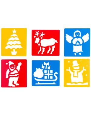Stencil Weihnachten Set mit 6 weihnachtlichen Motiven ... abwaschbare Kunststoffschablonen (Weihnachtsbaum, Engel, Weihnachtsmann, Schneemann, Schlitten und Rentier).