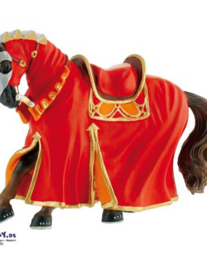Turnierpferd rot Spielfigur Das Mittelalter übt seit jeher eine große Faszination aus ... Besonders für Jungen bietet die Epoche viele Möglichkeiten für fantasievolle Rollenspiele. So können Ritterturniere oder auch große Schlachten nachgespielt werden. Die detailgetreue Spielfigur ist liebevoll von Hand bemalt und aus PVC-freiem Grundmaterial gefertigt. Das hier dargestellte Pferd ist bereit für seinen Kampf. Es trägt eine rote Schabracke und eine Panzerung am Kopf um diesen vor dem Lanzenangriff zu schützen.