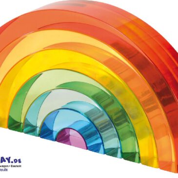 Regenbogen Acrylsteine Faszinierende Farbeffekte ... entstehen, wenn sich die Regenbogenbausteine überschneiden. Die Elemente können der Größe nach aufgebaut und die Farben benannt werden. Beim Hindurchsehen lassen sie die Umgebung farbenfroher erscheinen - das sorgt für positive Stimmungsreize.