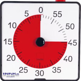 Countdown XL Timer mit Pause-Taste Große, lautlose Countdown-Uhr mit gespiegeltem Ziffernblatt ... Die lautlos, rückwärts laufende Uhr mit gespiegeltem Ziffernblatt zeigt exakt, wie viele Minuten verbleiben. Die Zeit kann mit einem gut greifbaren Drehknopf eingestellt werden und läuft im Uhrzeigersinn ab. Der farbige Bereich vermittelt auf einen Blick die Zeit-Information, ohne dass die Schüler von ihrer Aufgabe abgelenkt werden. Das Tonsignal zum Ablauf der Zeit kann laut, leise oder lautlos und in 8 verschiedenen Längen eingestellt werden. Mit ausklappbaren Standfüßchen, Wand-Aufhängebohrung und rückseitigem Magnet zum Anbringen an der Tafel.