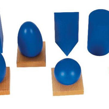 Montessori Geometrische Körper Artikelnummer: 121042 Die Welt der Geometrie entdecken ... Die geometrischen Körper und die dazu passenden Grundtäfelchen bieten eine ideale Kombination, um Kindern spielerisch die Welt der Geometrie näherzubringen. Mit den geometrischen Körpern werden die grundlegenden Formen wie Kugel, Kubus, Zylinder ... auf anschauliche Weise vermittelt. Kinder lernen, die Eigenschaften der Körper zu erkennen, zu benennen und diese mit Alltagsgegenständen wie einer Apfelsine oder einem Turm zu vergleichen. Ergänzend dazu ermöglichen die geometrischen Grundtäfelchen die Zuordnung der Körper zu ihren Grundflächen, wodurch die geometrischen Zusammenhänge vertieft werden. Gemeinsam fördern die Materialien die Feinmotorik, die Auge-Hand-Koordination und das Verständnis für geometrische Formen und deren Eigenschaften. Durch gezielte Übungen, wie das Sortieren der Körper nach Roll-, Kipp- oder Standfähigkeit, das Vergleichen von Flächen oder das Arbeiten mit geschlossenen Augen, werden Wahrnehmung und Sprache gefördert. Die hochwertigen Materialien aus lackiertem Buchenholz und die durchdachte Verarbeitung sorgen dafür, dass diese Lernmaterialien langlebig und ideal für den Kindergartenalltag geeignet sind. 10 Körper (Kugeln, Pyramiden, Zylinder etc.) und 3 Ständer.