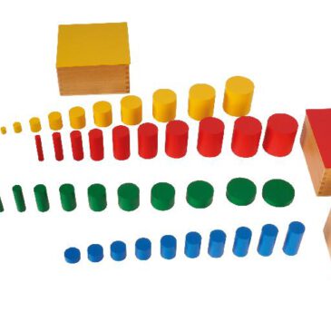 Montessori Farbige Zylinder Fördern Feinmotorik, Wahrnehmung und logisches Denken ... Die Montessori-Zylinderblöcke und das 4er-Set der farbigen Zylinder sind hochwertige Materialien zur Förderung der Feinmotorik, visuellen Wahrnehmung und logisch-mathematischen Kompetenzen von Kindern. Sie ermöglichen es, Unterschiede in Höhe, Breite und Volumen wahrzunehmen, fördern die Auge-Hand-Koordination und bereiten Kinder indirekt auf das Schreiben vor. Die Zylinder bieten durch die klare Selbstkontrolle eine autonome und spielerische Lernerfahrung. Diese Sets lassen sich einzeln oder im Zusammenspiel einsetzen, um Kindern eine umfassende, sensorische Lernerfahrung zu bieten. Dieses Set ergänzt die Zylinderblöcke durch die Einführung von Farben und neuen Dimensionen. Die vier Boxen (Gelb, Rot, Blau und Grün) ermöglichen zusätzlich Übungen zur Farbdifferenzierung und -kombination. Jede Box enthält Zylinder, die spezifische Variationen von Höhe und Durchmesser aufweisen, wodurch weitere visuelle und logisch-mathematische Fähigkeiten gefördert werden.