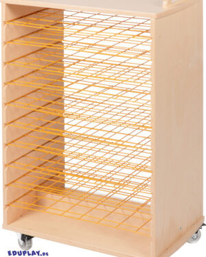 Trockenständer klein Zweiseitige Papiertrockenständer mit Rollen ... Diese hochwertigen Trockenständer aus robustem Sperrholz erleichtern es, Gemälde sauber und platzsparend zu trocknen. Beide Modelle lassen sich dank der zwei Griffe und vier transparenten Rollen - davon zwei feststellbar - besonders leicht bewegen und sicher positionieren. Durch die beidseitige Bedienbarkeit können mehrere Kinder gleichzeitig ihre Kunstwerke einsortieren. Jeder Trockenständer ist mit 10 Gitterböden aus pulverbeschichtetem Stahl ausgestattet.