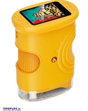 Damit kommen Objekte kleiner Forscher ganz groß raus ... Mit dem Digital-Mikroskop eröffnen Sie Kindern eine faszinierende Welt, die sie sonst nicht sehen können. Ob Blattadern, Sandkörner oder winzige Insektenstrukturen - dank der 50-1.000-fachen Vergrößerung werden selbst Alltagsmaterialien zu aufregenden Forschungsschätzen. Das kompakte Gerät ist kinderleicht zu bedienen, robust gebaut und sofort einsatzbereit: einschalten, betrachten, staunen! 8 helle LED-Leuchten mit 3 Helligkeitsstufen, ein scharfes 2 Zoll IPS-Display sowie Foto- und Videofunktionen unterstützen kleine Naturforscher bei ihren Entdeckungen. Hinweis: Für Foto- und Videoaufnahmen wird eine MicroSD-Karte benötigt (nicht inkl.). Stromversorgung: Akku (per USB aufladbar). Kompatibilität: Windows, Mac. Inkl. Schutzabdeckung der Linse, Umhängeband und USB-C zu USB-A Kabel, Objektiv-Gewinde, Anleitung. Material: Kunststoff, Metall Maße: 8 x 5 x 10,5 cm Empfohlen ab 6 Jahre ACHTUNG! Nicht für Kinder unter 36 Monate geeignet wegen verschluckbarer Kleinteile, Erstickungsgefahr!