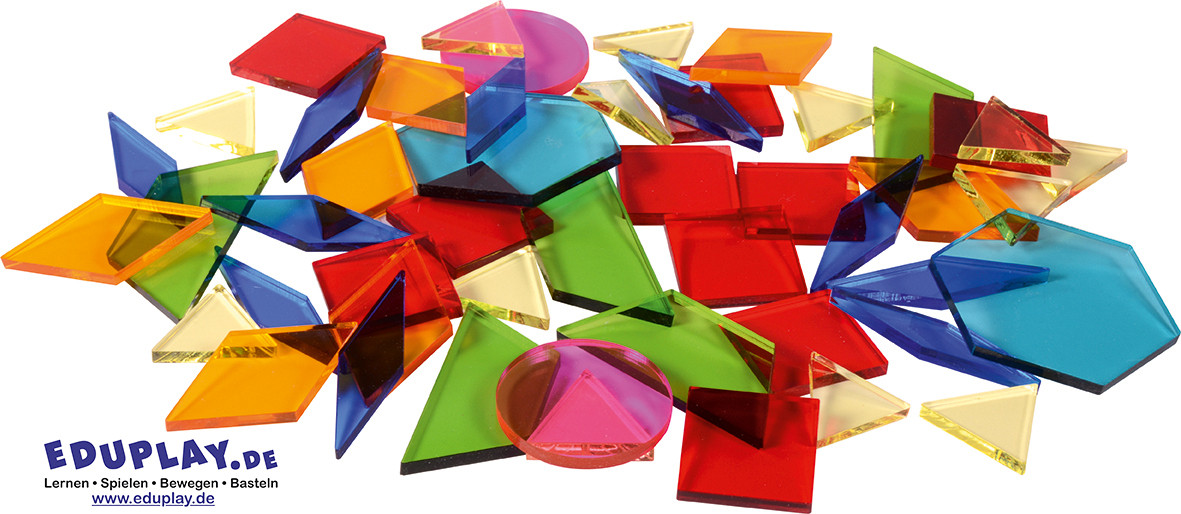 Kreative Formen und Figuren gestalten ... Aus den transparenten Acryl-Formen lassen sich mit Hilfe der Vorlagen vielfältige Motive legen - von Lokomotive, Schiff und Fisch bis hin zu Schmetterling, Hase, Baum und Herz. Auf dem Leuchtkübel entfalten die bunten Steine ihre besondere Wirkung. Beim Legen, Sortieren und Kombinieren trainieren Kinder ihre Feinmotorik, visuelle Wahrnehmung, Konzentration und räumliche Vorstellungskraft. Gleichzeitig fördert das freie Gestalten ihre Kreativität, problemlösendes Denken und die Fähigkeit, Muster zu erkennen und selbst zu entwickeln. Acryl Geo Legespiel 49-tlg.