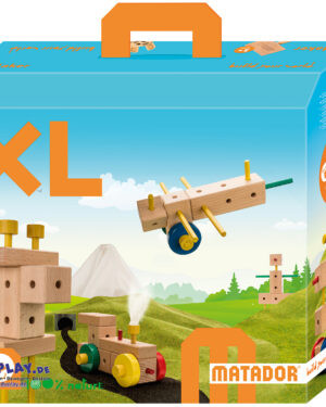 Matador Maker MXL 350 Teile Kreativ bauen, entdecken und spielerisch lernen ... Mit den Holzbaukästen von Matador tauchen Kinder ab 3 Jahren in die Welt des Bauens, Werkens und kreativen Erfindens ein. Bausteine und Verbindungsstäbchen werden mit Hammer, Zange und Keil zusammengefügt. So entstehen Fahrzeuge, Tiere, Figuren und Alltagsgegenstände nach Vorlagen - oder eigene Kreationen. Beim Spielen fördern Kinder ihre Feinmotorik, Hand-Auge-Koordination, räumliches Denken und Problemlösefähigkeiten. Alle Teile sind aus 100% österreichischem Holz, langlebig und kindgerecht dimensioniert. Die bebilderten Bauanleitungen geben zahlreiche Anregungen für eigene Bauideen. 350 Teile, Werkzeuge: 3 Hämmer, 3 Zangen, 3 Keile, inkl. Vorlagenheft: 3 Bauanleitungen, bis zu 55 Bauideen. Perfekt für Gruppen bis zu drei Kindern, um gemeinsam komplexere Bauwerke zu erschaffen und in die Technikwelt einzutauchen.