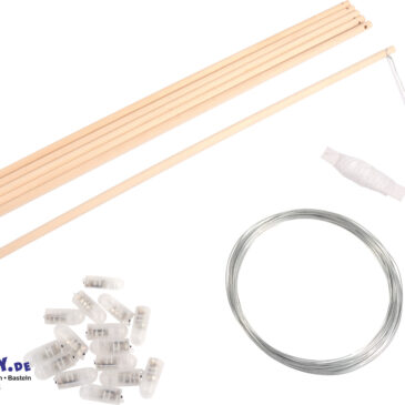 Passend für Laternen in jeder Größe ... Denn mit diesem Do-it-yourself-Set können Sie die Länge des Drahtes und des Fadens für das LED-Lämpchen flexibel anpassen - für sicheren Laternenspaß im Kita-Alltag. Set: 12 Holzstäbe, 12 LED Lämpchen inkl. Batterien, Draht und Bindfaden. DIY Holzlaternenstab LED 12er Set